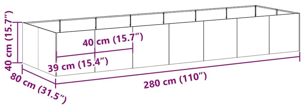 vidaXL fekete acél növénytartó 280x80x40 cm