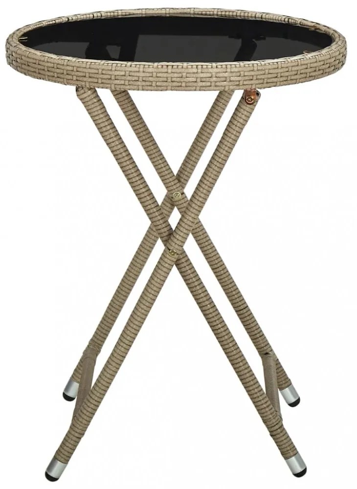 bézs polyrattan és edzett üveg teázóasztal 60 cm
