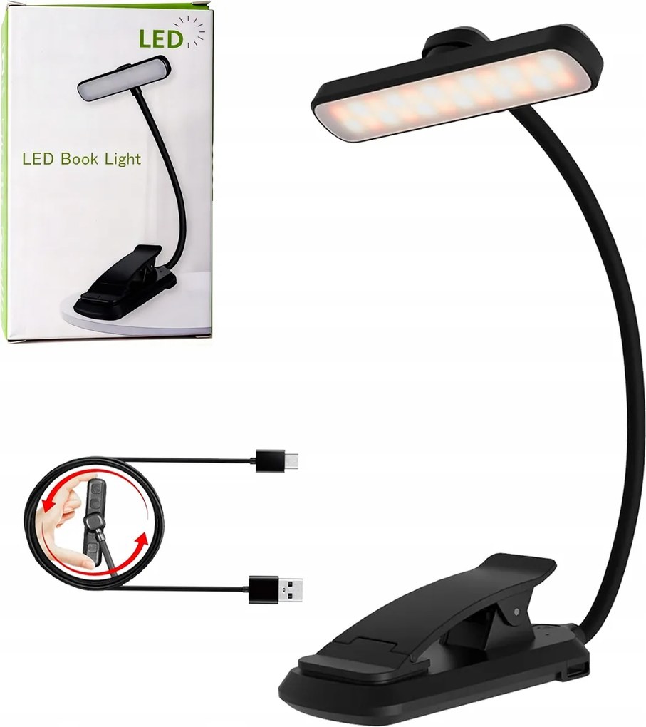 Led-es Könyvolvasó Lámpa Éjszakai Asztali Vezeték Nélküli Usb Klipsz