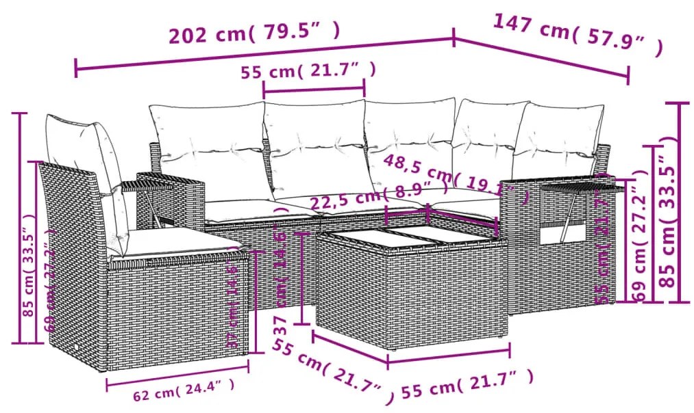 6 részes szürke polyrattan kerti ülőgarnitúra párnákkal