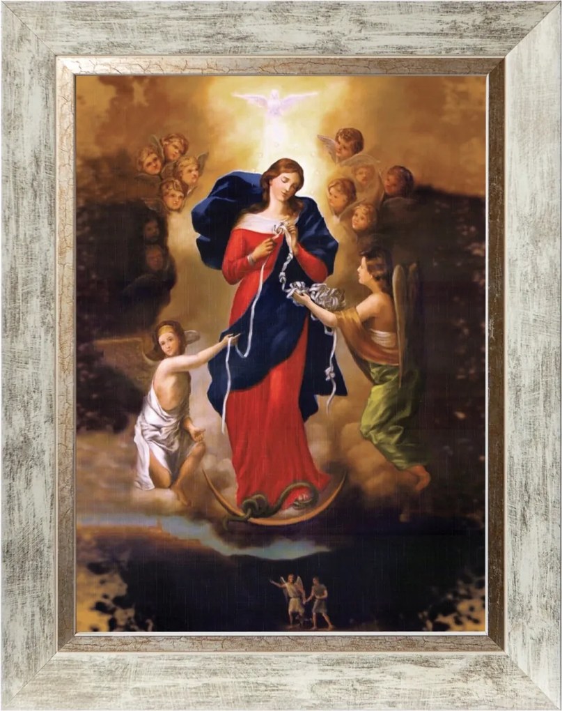 Szűzanya Csomóoldó Vallási Kép Fehér Díszkeretben 30X40