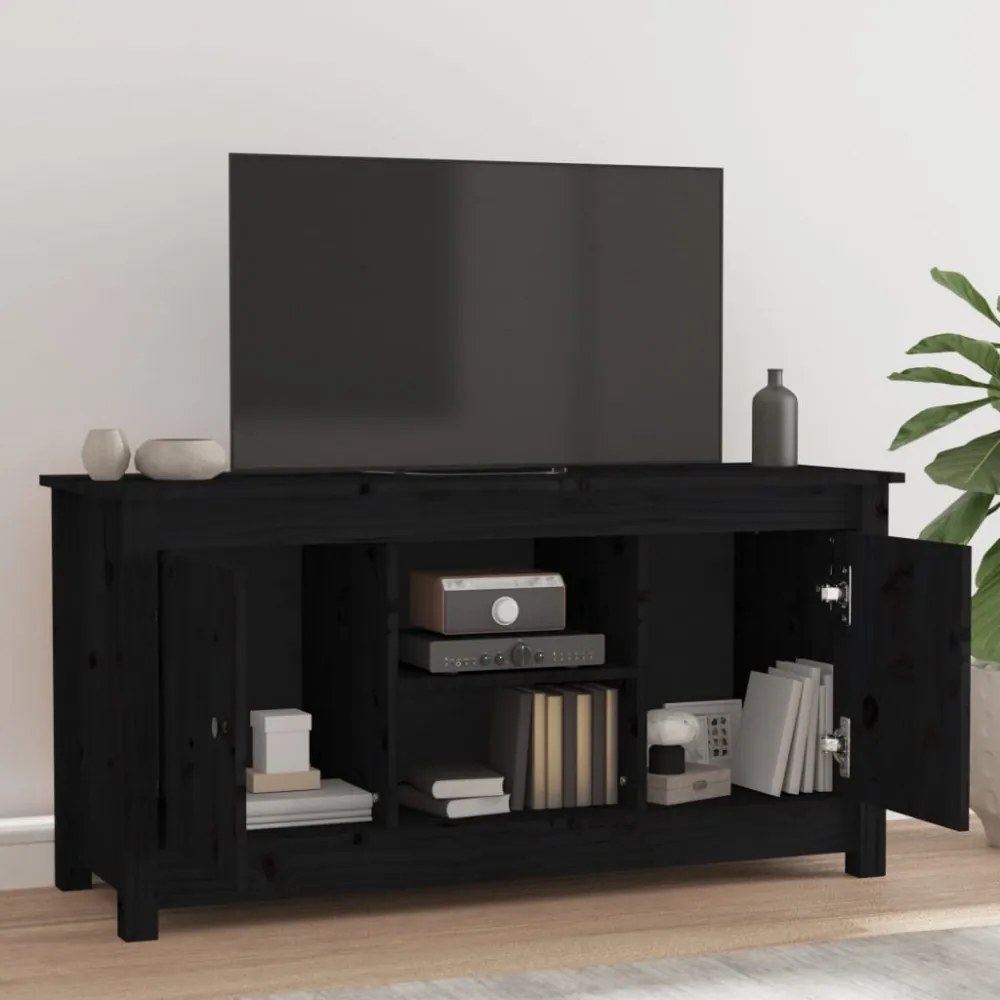 fekete tömör fenyőfa TV-szekrény 103 x 36,5 x 52 cm