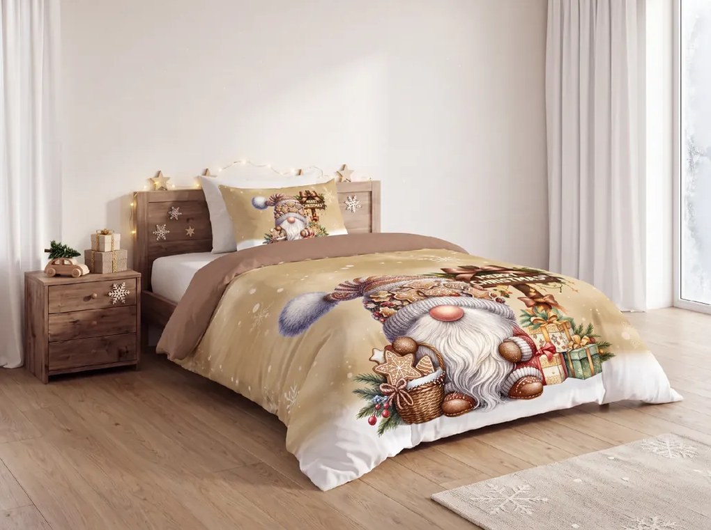 3D mikroszálas ágyneműhuzat GINGER GNOME barna Ágyneműhuzat mérete: 70 x 90 cm | 140 x 200 cm