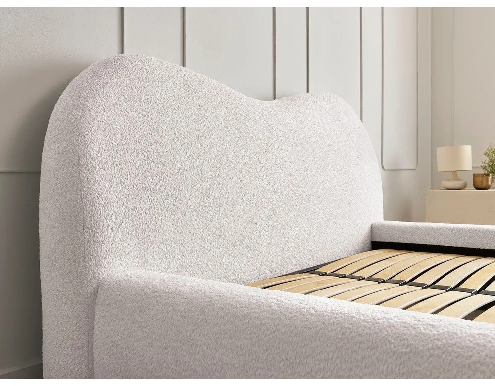 Fehér kárpitozott ágyneműtartós franciaágy ágyráccsal 140x190 cm Orlane – Bobochic Paris