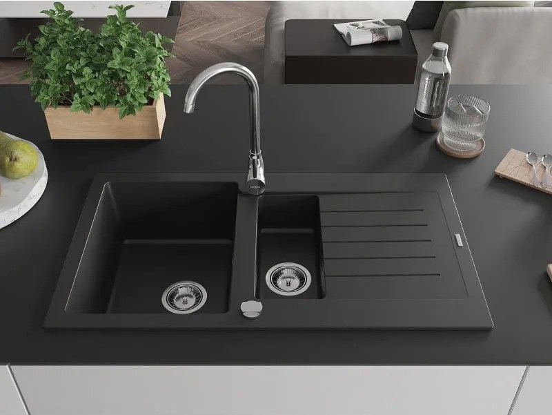 Mexen Matias - gránit mosogató 90,0x50,5cm, 1,5 kamrás, fekete, 6502901505-77