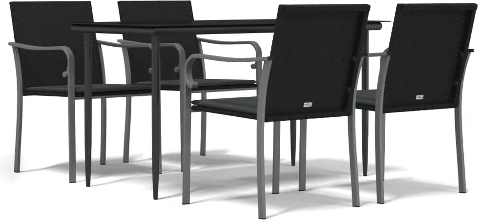 vidaXL 5 részes polyrattan és acél kerti étkezőgarnitúra párnával