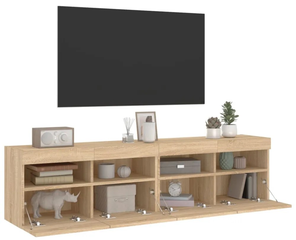 2 db sonoma tölgy színű fali TV-szekrény LED-del 80x30x40 cm