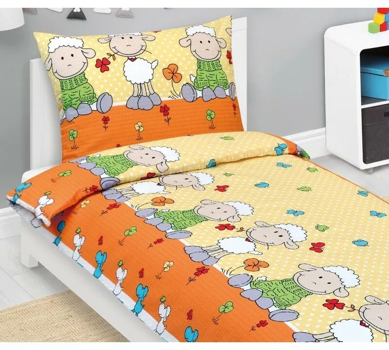 Bellatex Gyermek krepp ágynemű Bárány sárga, 140 x200, 70 x 90 cm, 140 x 200, 70 x 90 cm