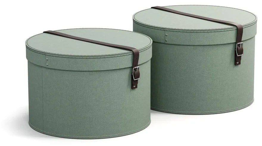 Mentazöld fedeles karton tárolódoboz szett 2 db-os ø 37,5x25,5 cm Rut – Bigso Box of Sweden