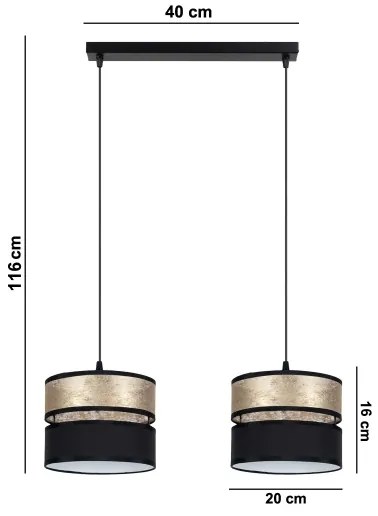 Csillár zsinóron LIMA 2xE27/60W/230V arany/fekete