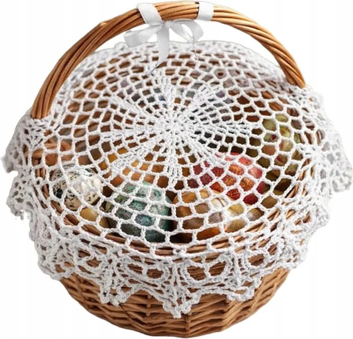 Áttört horgolt szalvéta fehér Húsvéti Kosárba 25 cm