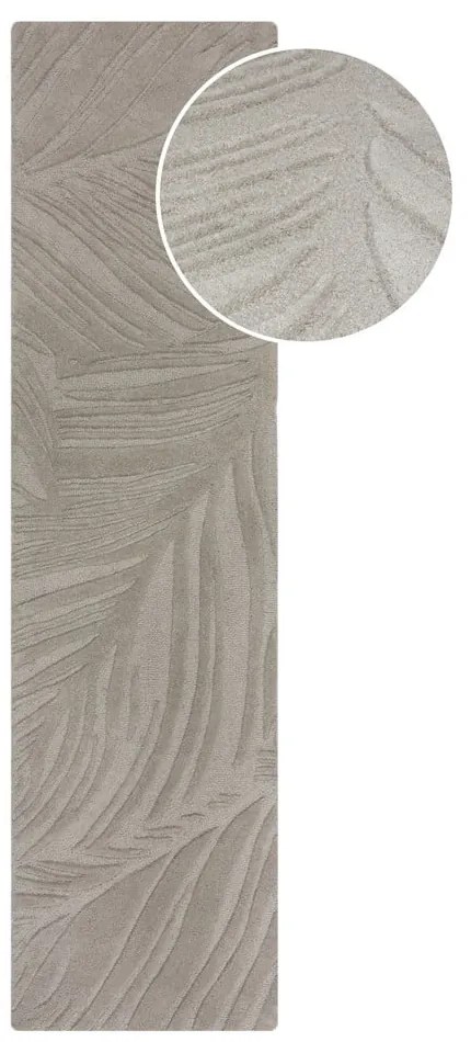 Világosszürke gyapjú futószőnyeg 60x230 cm Lino Leaf – Flair Rugs