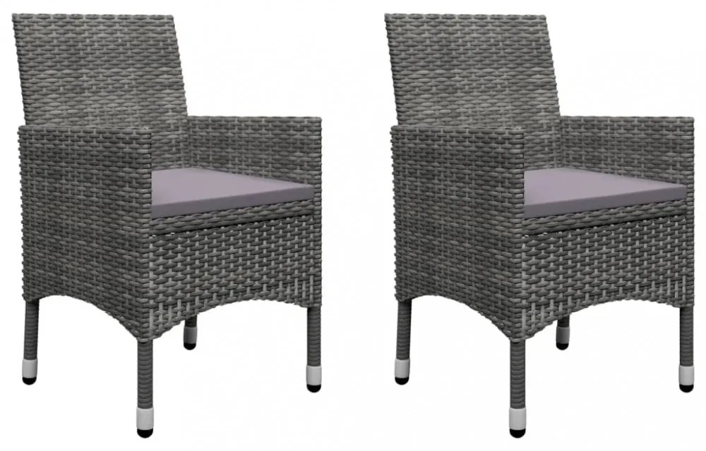 3 részes szürke polyrattan és edzett üveg bisztrószett