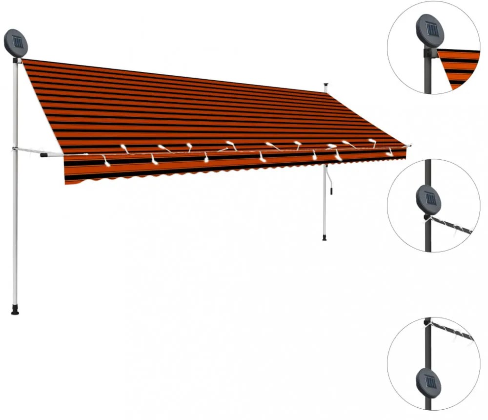 narancssárga-barna kézzel feltekerhető LED-es napellenző 400 cm