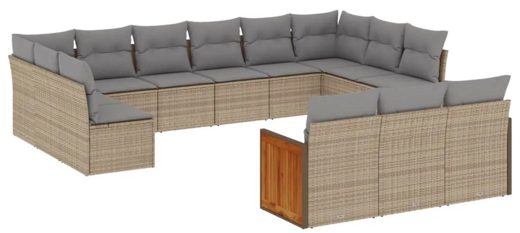 13 részes bézs polyrattan kerti ülőgarnitúra párnákkal