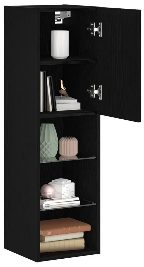 LED TV szekrény 2 db Fekete Tölgy 30,5x30x102 cm Mérnökifából