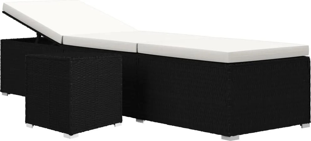 vidaXL krémfehér polyrattan napozóágy párnával és teázóasztallal