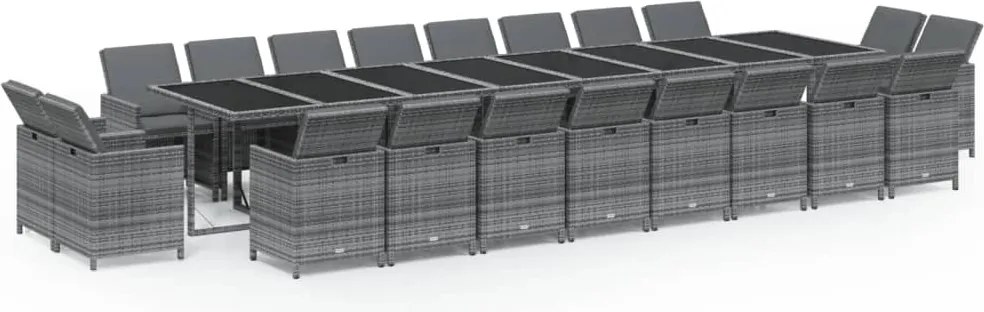 vidaXL 21 részes szürke polyrattan kerti étkezőgarnitúra párnákkal