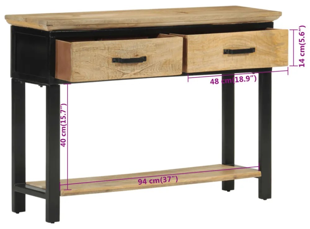 tömör nyers mangófa tálalóasztal 110x30x75 cm