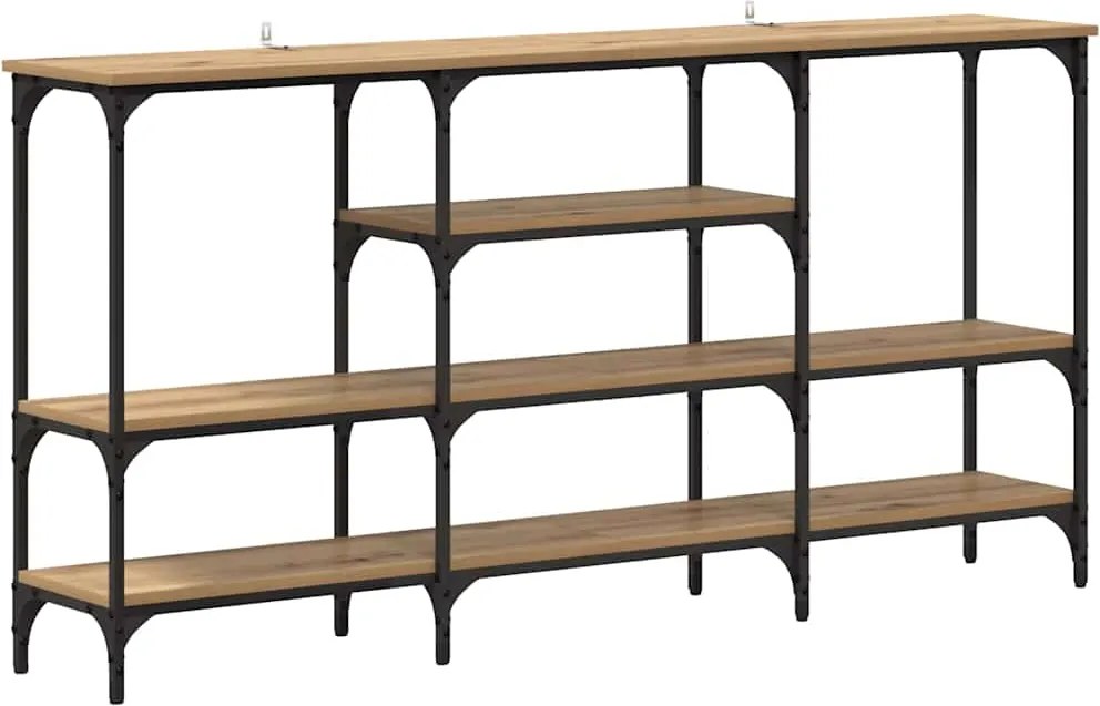 vidaXL Konzolasztal polcokkal kézműves tölgy 160 x 29 x 80 cm Faanyag