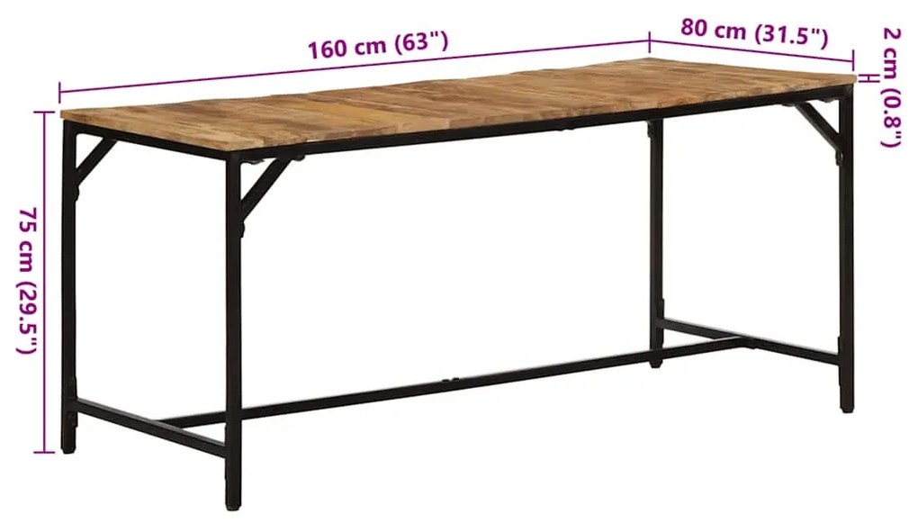 tömör nyers mangófa étkezőasztal 160 x 80 x 75 cm
