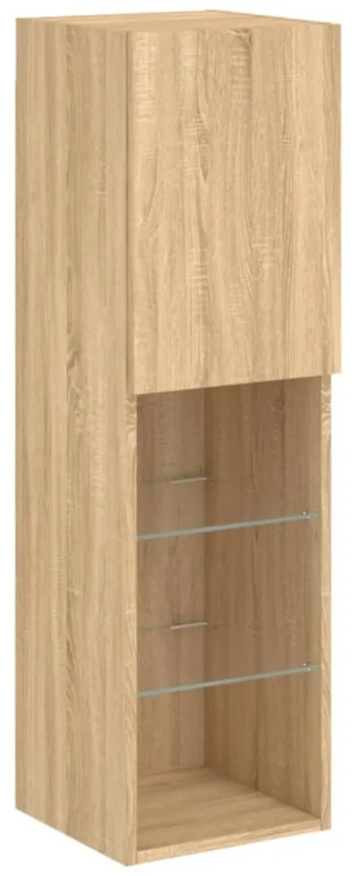 2 db sonoma tölgy színű TV-szekrény LED-ekkel 30,5x30x102 cm