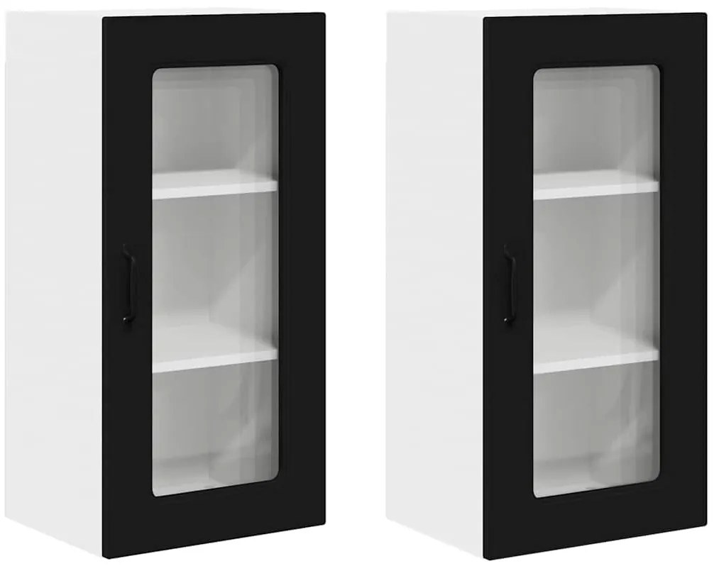 Fali konyhaszekrény 2 pcs Fekete 40 x 31 x 80 cm Faanyag