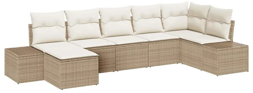 vidaXL Kerti Kanapé Szett párnával tárolóval 7 pcs Bézs polirattan