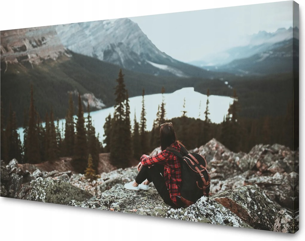 Vászonkép Emberek Hegyek Nő az ösvényen 100x60