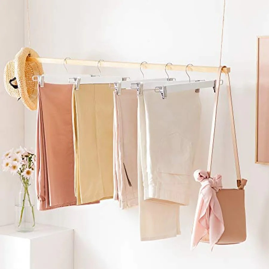 8db fából készült nadrág akasztók, állítható, fehér