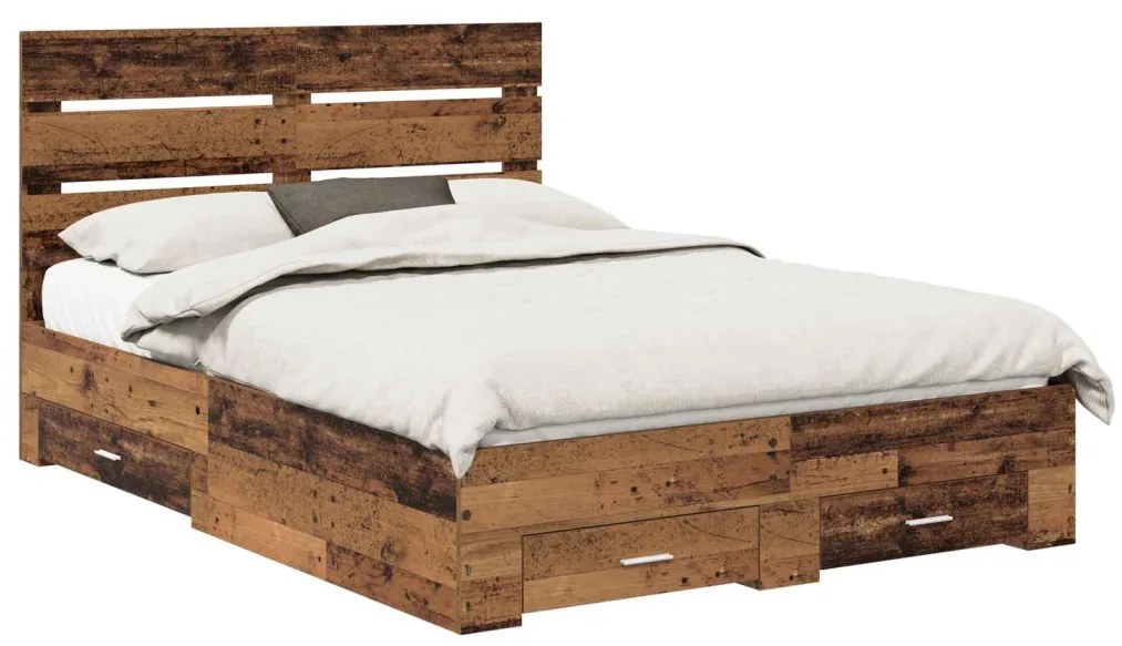 vidaXL Ágykeret fiókkal fejtámlával Öreg fa 140 x 190 cm Faanyag