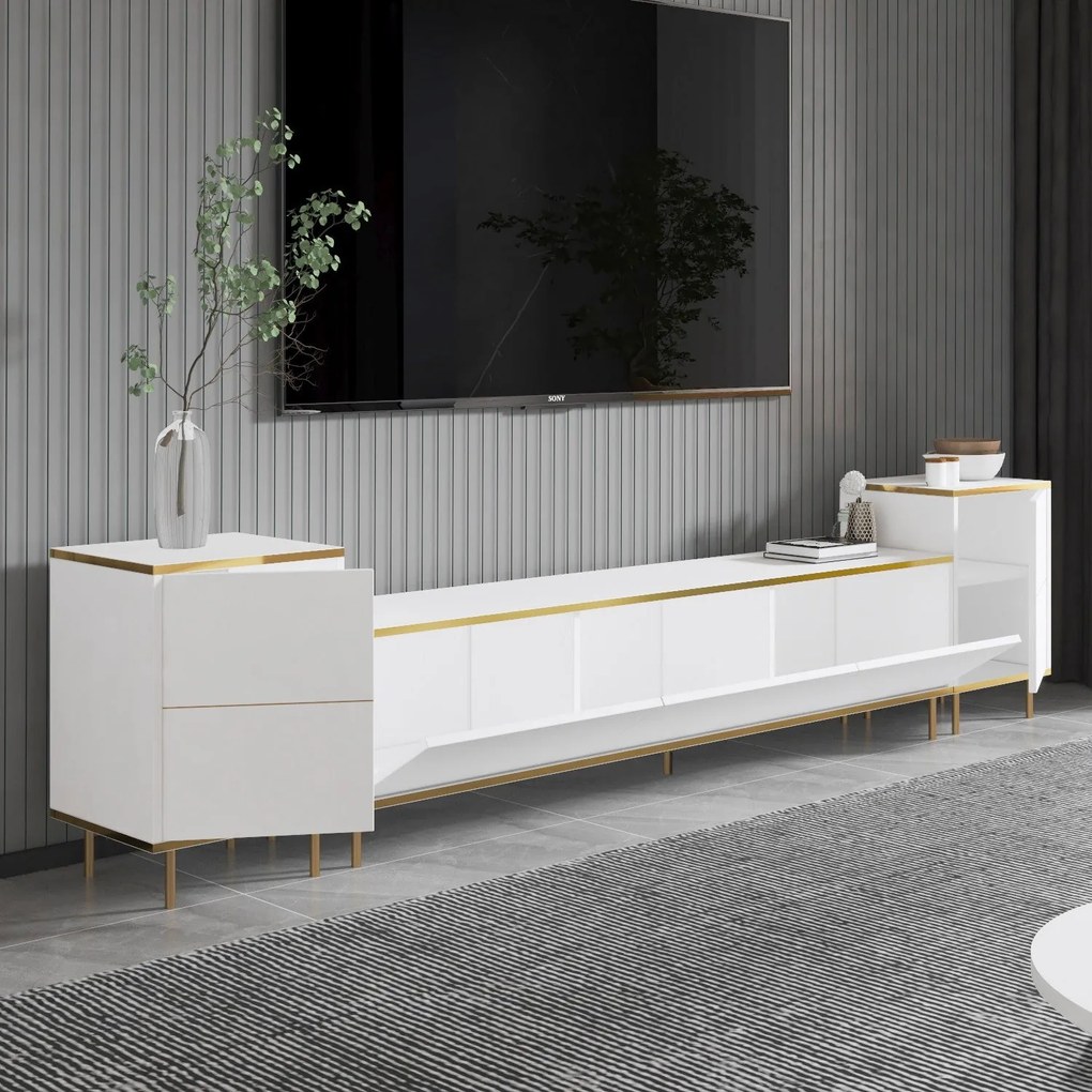 TV szekrény Imaj - White, Gold
