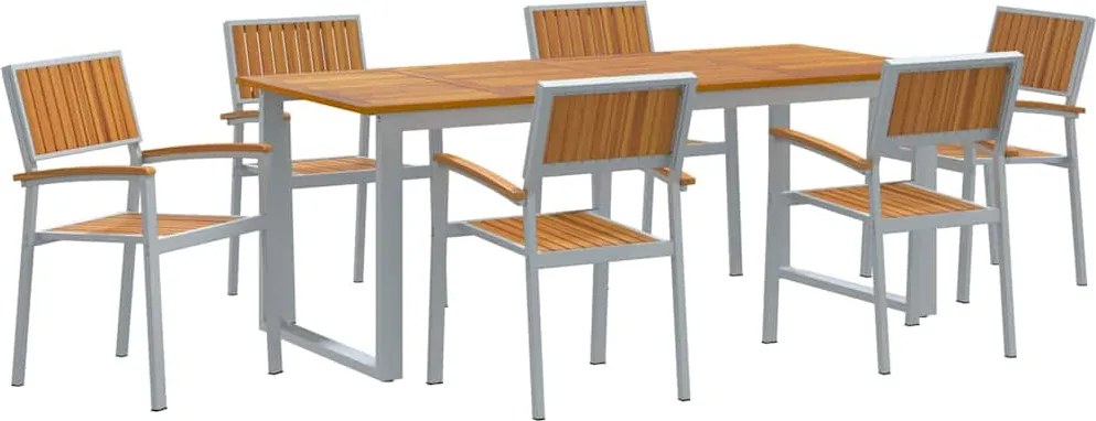 vidaXL Kert étkező szett 7 pcs Szürke Tömör Akácfa
