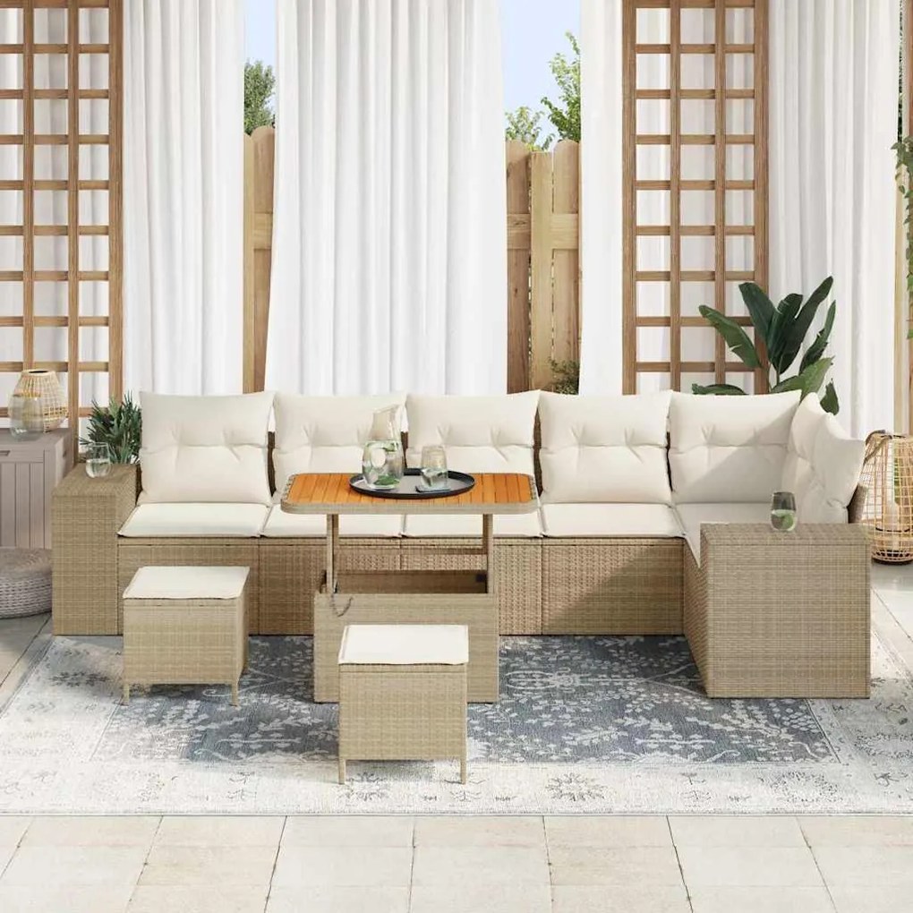 Kerti Kanapé Szett párnával 9 pcs Beige és krém 90 x 55 x 71 cm