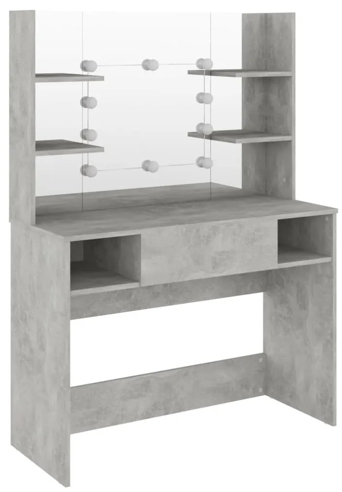betonszürke LED-es MDF sminkasztal 100 x 40 x 135 cm