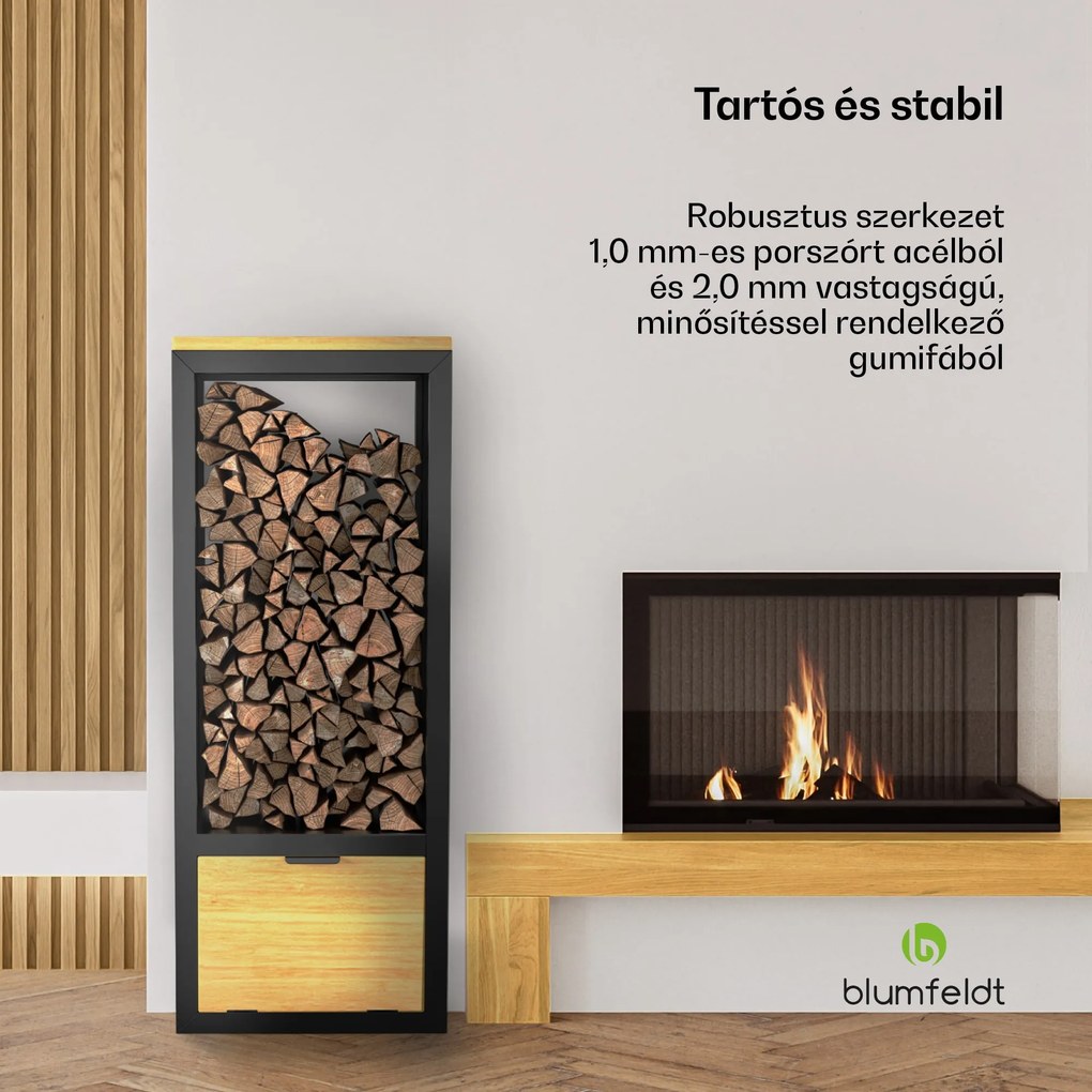 Blumfeldt Kindlewood tűzifa állvány, tűzifa tároló, kandalló polc, porszórt, gumifa
