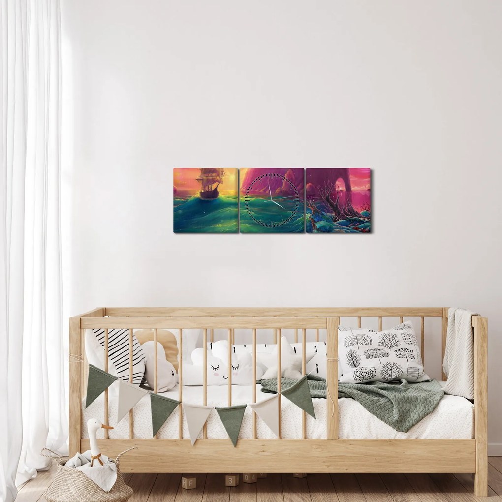 Kép - Olajfestmény, Vitorlázás egy fantasztikus birodalomba (órával) (90x30 cm)
