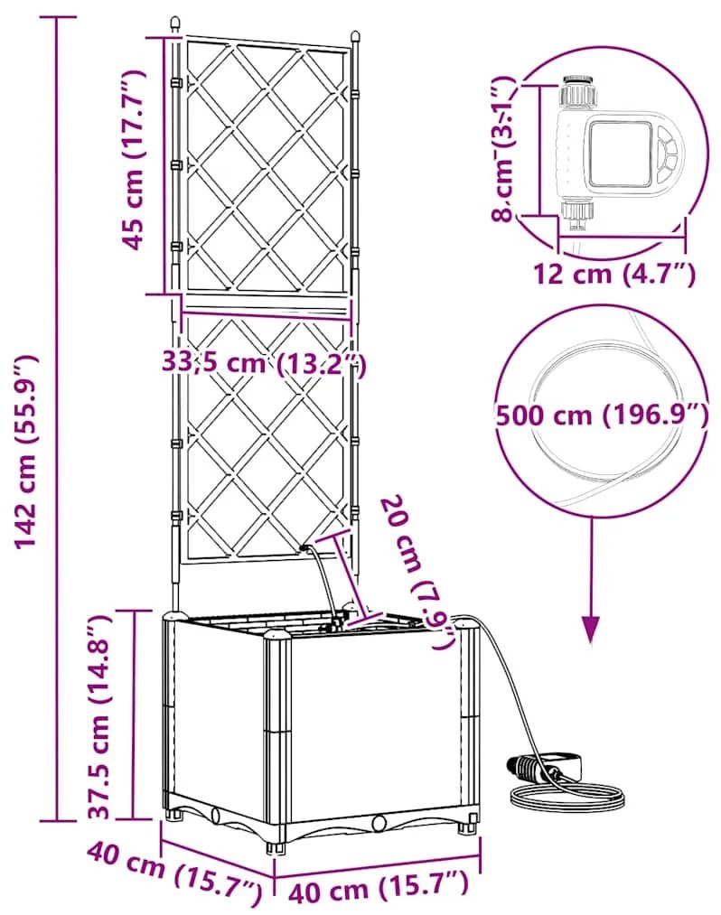Kerti ültetők Fehér 40 x 40 x 142 cm Acél