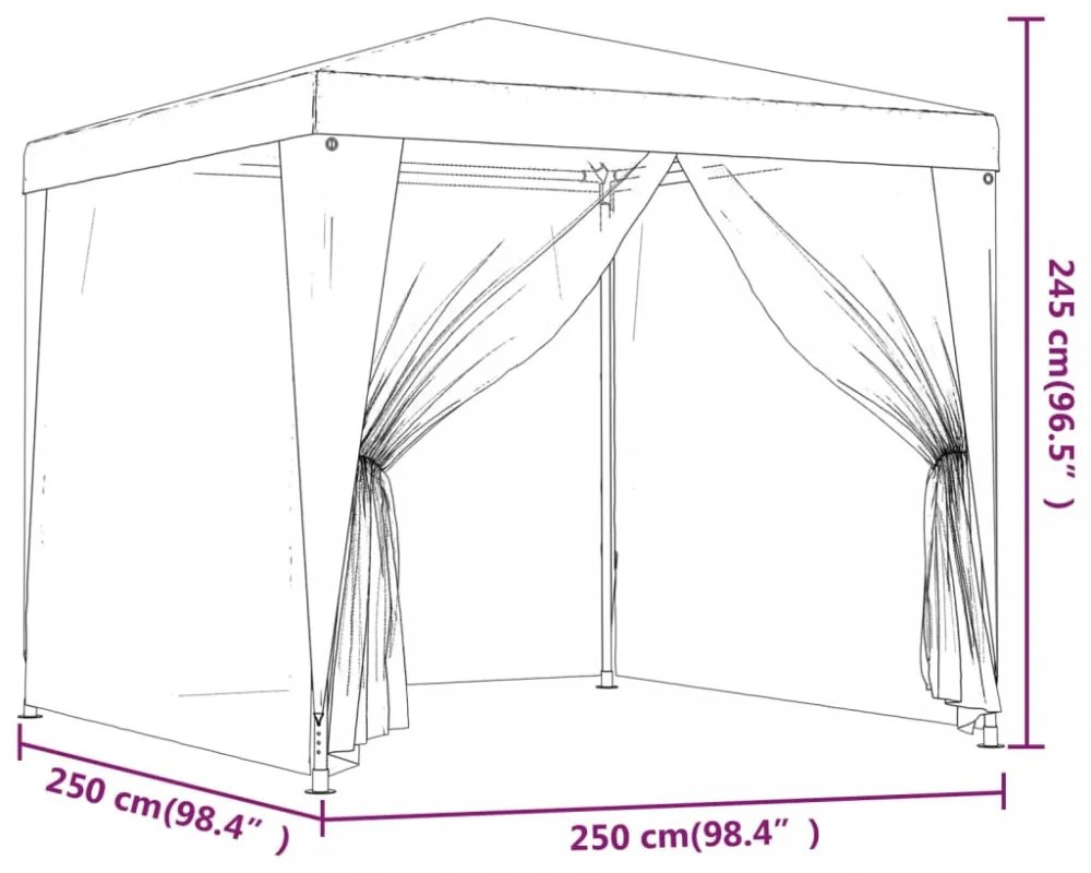 kék HDPE rendezvénysátor 4 hálós oldalfallal 2,5x2,5 m