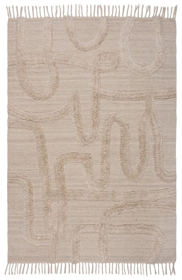 Bézs kézi szövésű gyapjú szőnyeg 160x230 cm Loma – Flair Rugs