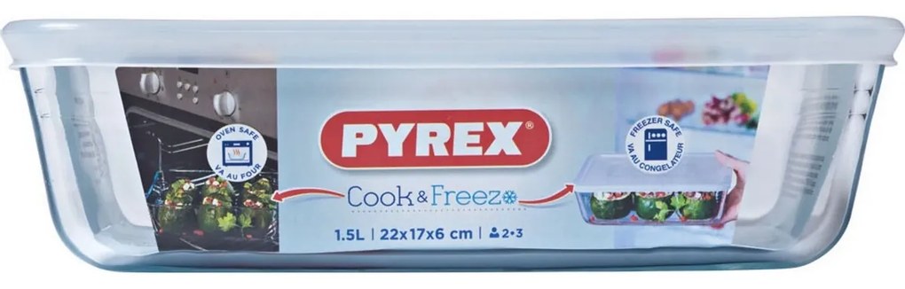 Pyrex üveg edény Cook & Freeze 1,5 l, 22 x 17 x 6 cm, 1,5 l