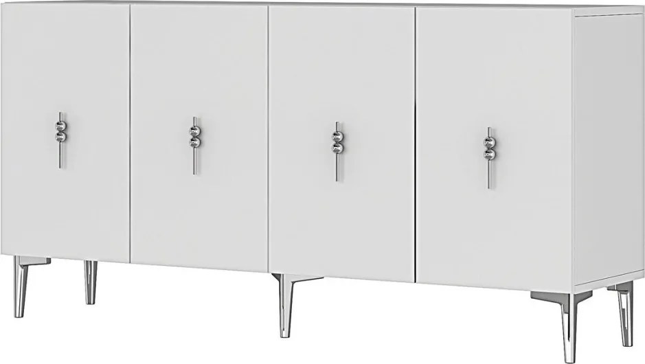 Komód, fehér-ezüst, 125 cm