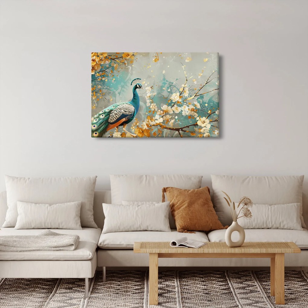 Kép - Páva arany díszítéssel (90x60 cm)