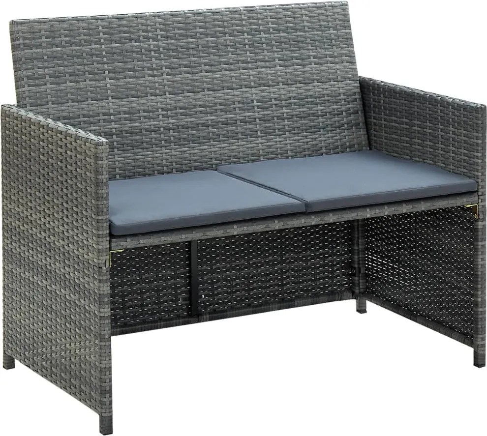 vidaXL szürke kétszemélyes polyrattan kerti kanapé párnákkal