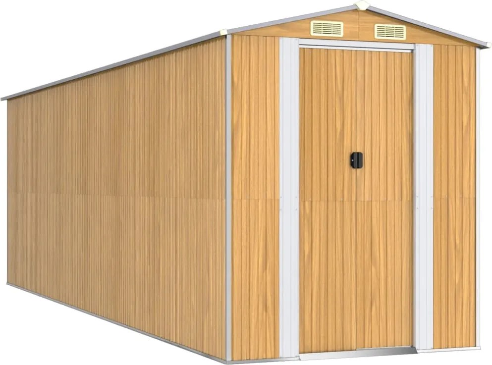 vidaXL világosbarna horganyzott acél kerti fészer 192x606x223 cm