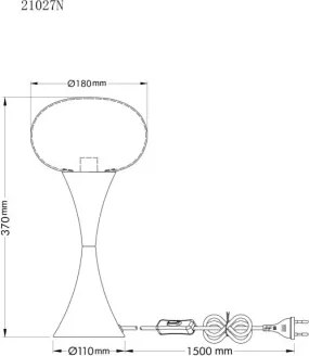 Globo 21027N Asztali lámpa, fém nikkel matt, fehér üveg, kábel PVC fekete, billenőkapcsoló a kábelen, ø: 180mm, M: 369mm, kábel hossza 1500mm, 1x E14 25W 230V izzó nélkül