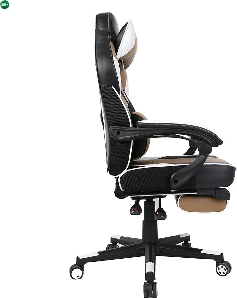 Irodai/gamer fotel, fekete/fehér/bézs, OZGE