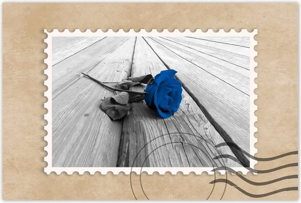 Poszterek 120x80 Kék rózsa a deszkákon