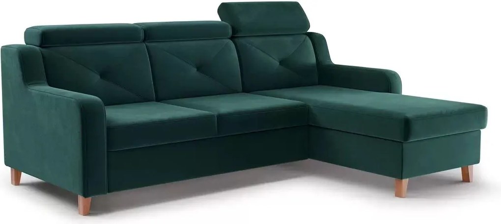 Laksaro sarokkanapé ágyfunkcióval jobb oldali - zöld Trinity 28 bársony