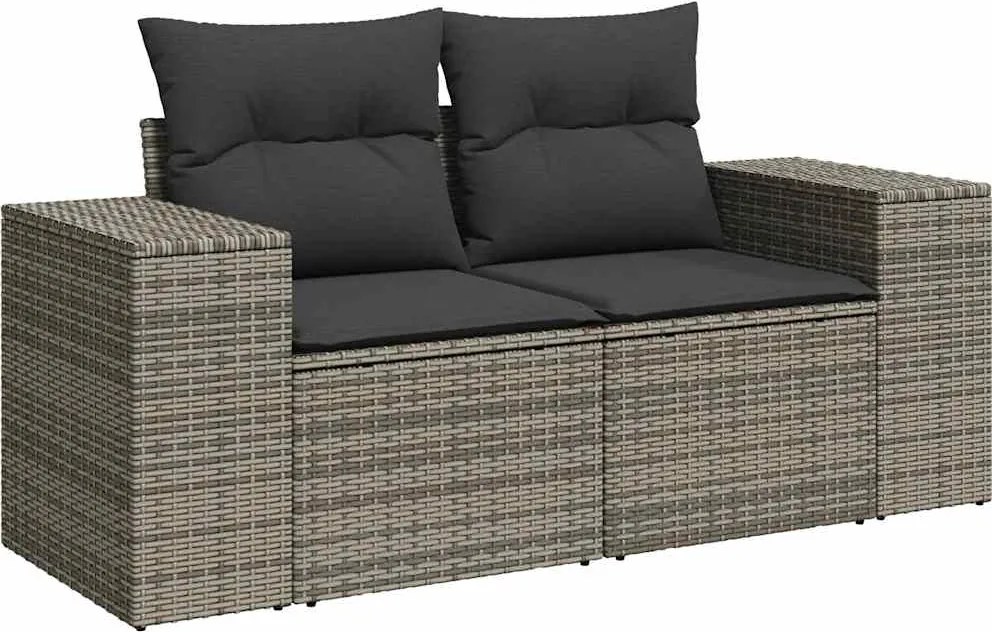 vidaXL 2 személyes szürke polyrattan kerti kanapé párnával